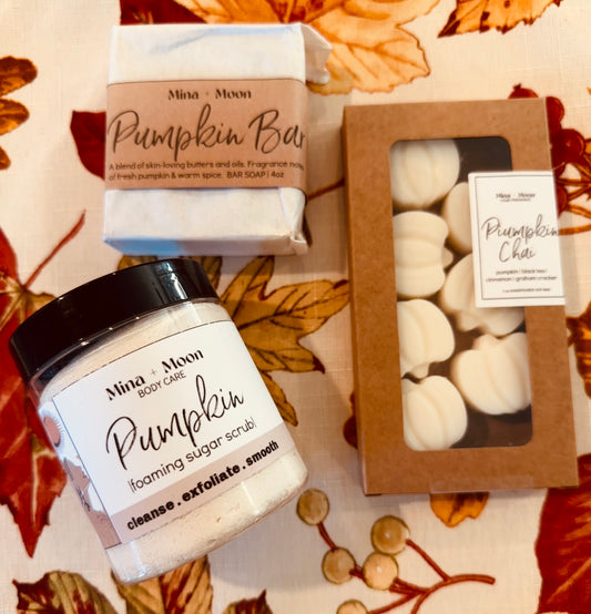 COZY PUMPKIN BUNDLE | sugar scrub. bar soap . soy melt