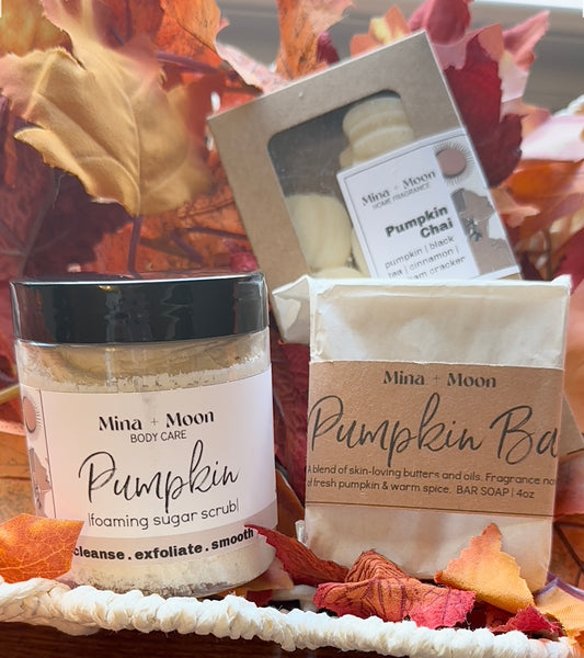 COZY PUMPKIN BUNDLE | sugar scrub. bar soap . soy melt