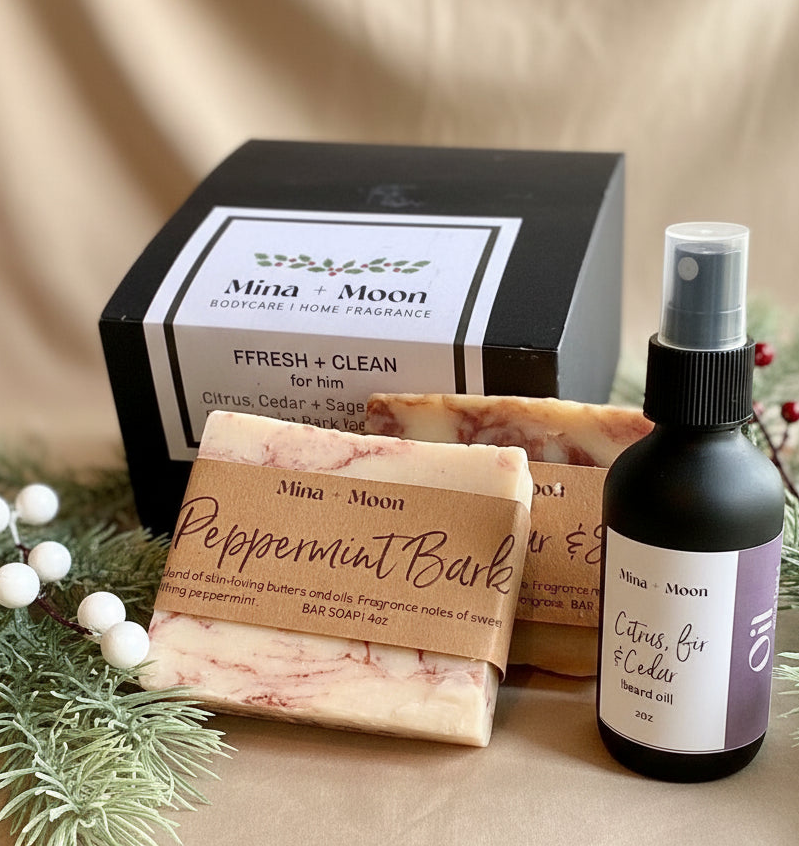 FRESH + CLEAN | beard oil .  bar soap